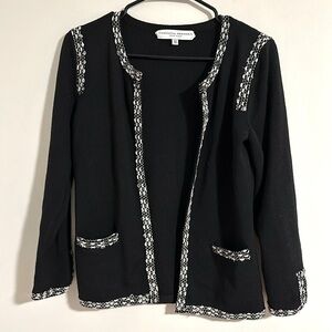 Carolina Herrera New York 100% wool black cream open cardigan stitched